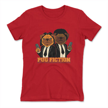 Pug Fiction Womens T-Shirt in Red color